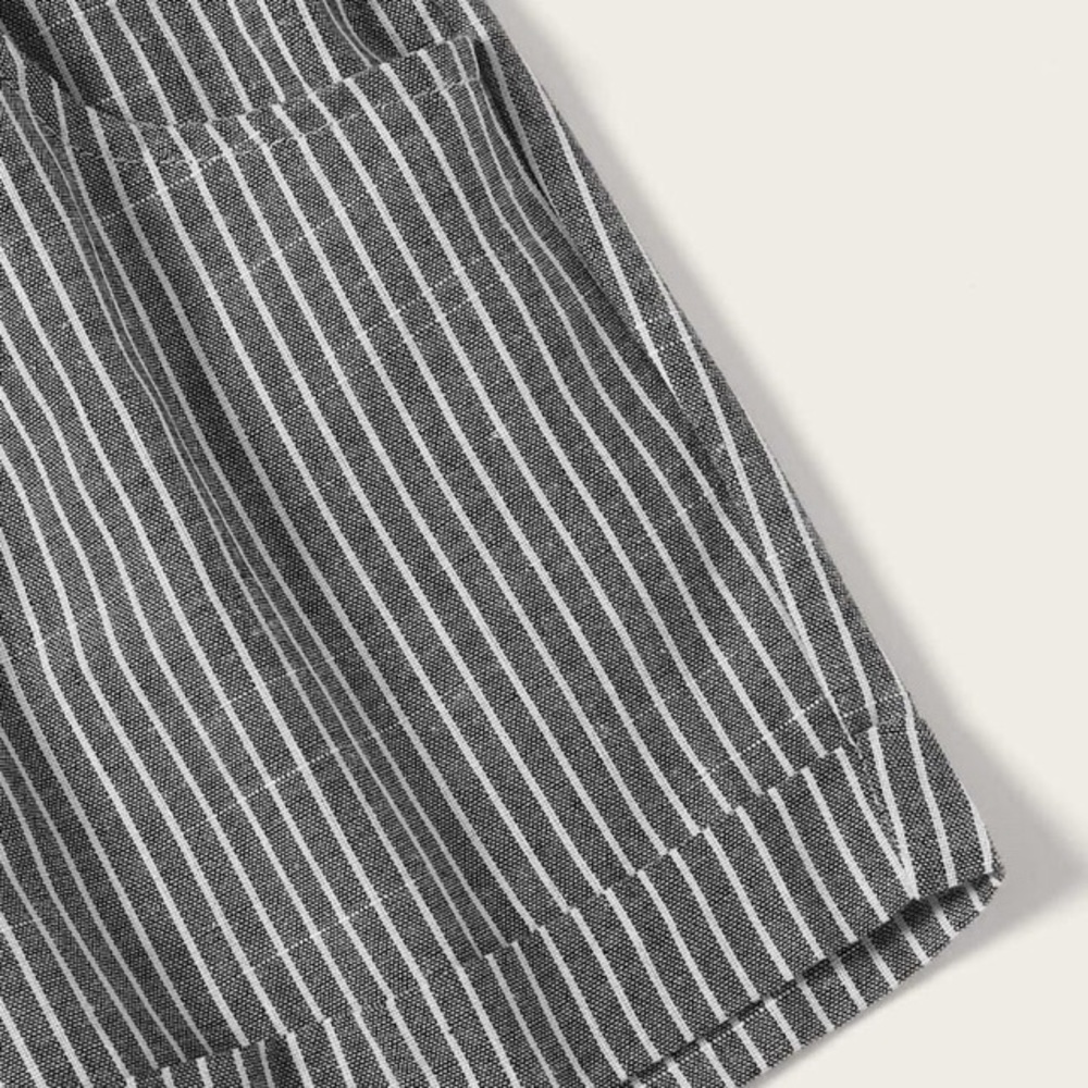Striped Self Tie Paper Bag Boho Shorts Gray White - Picture 4 of 8